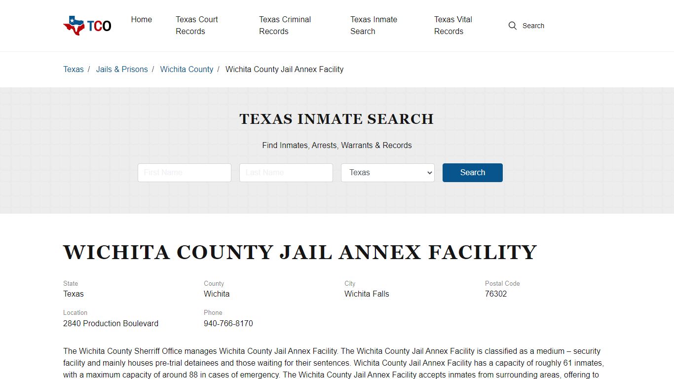 Wichita County Jail Annex Facility in Wichita Falls, TX - Contact ...