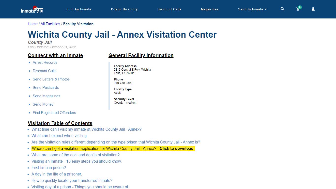 Wichita County Jail - Annex | Visitation, dress code & visiting hours