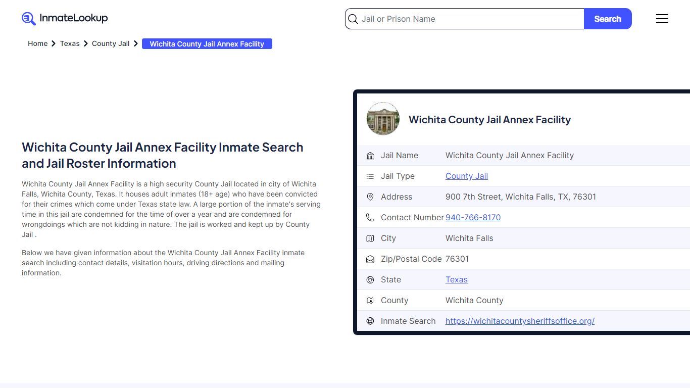 Wichita County Jail Annex Facility (TX) Inmate Search Texas - Inmate Lookup